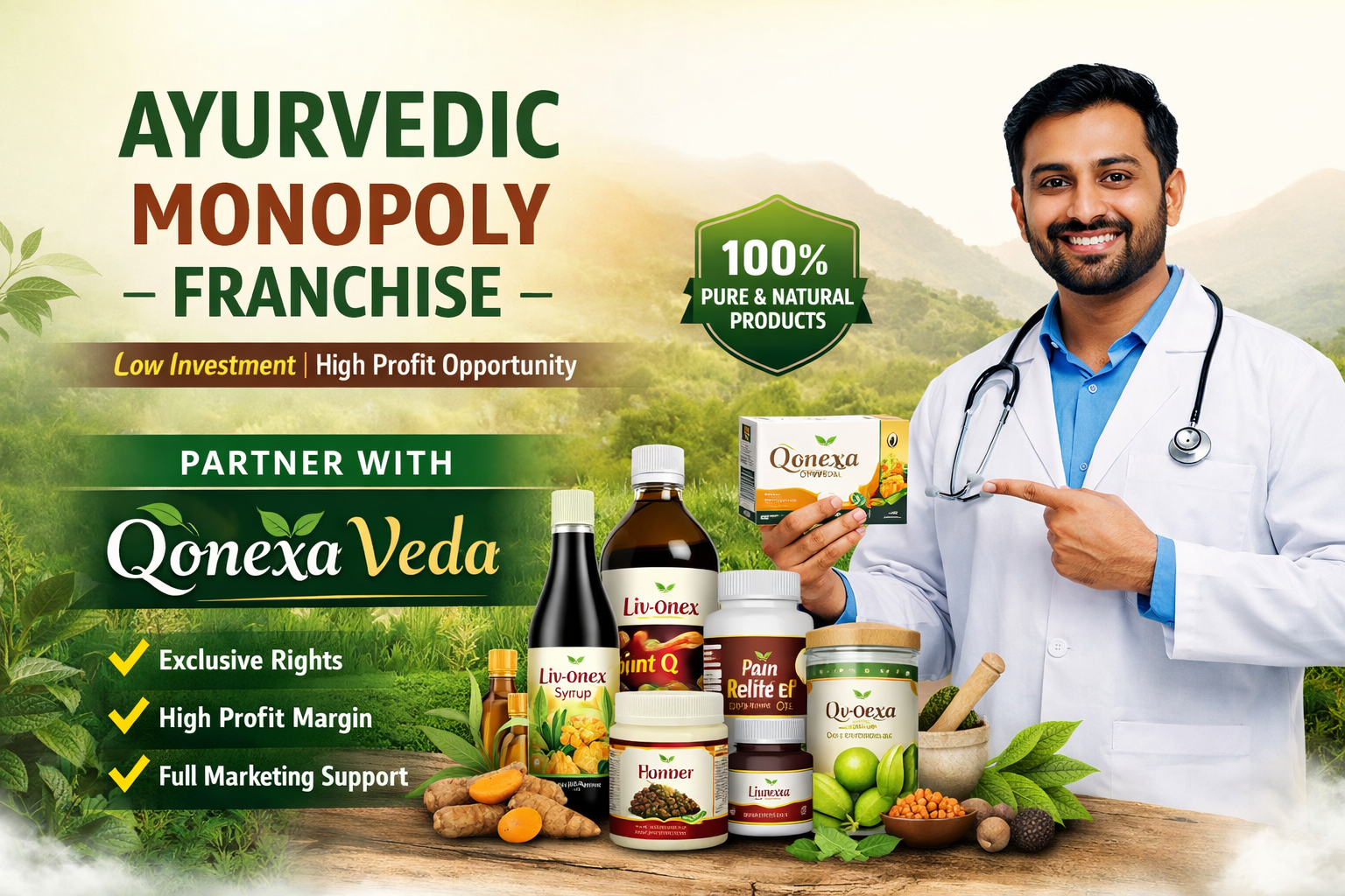 Read more about the article Ayurvedic Monopoly Franchise with Qonexa Veda – Low Investment High Profit Opportunity